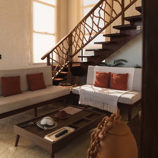 Sala de estar integrada com cozinha na casa da Vila Cangalha